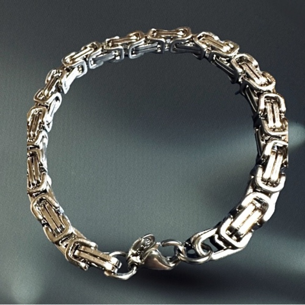 Vermeil 18k white Gold Chain 9 inch Byzantine Style Link Bracelet 🔥stamped
